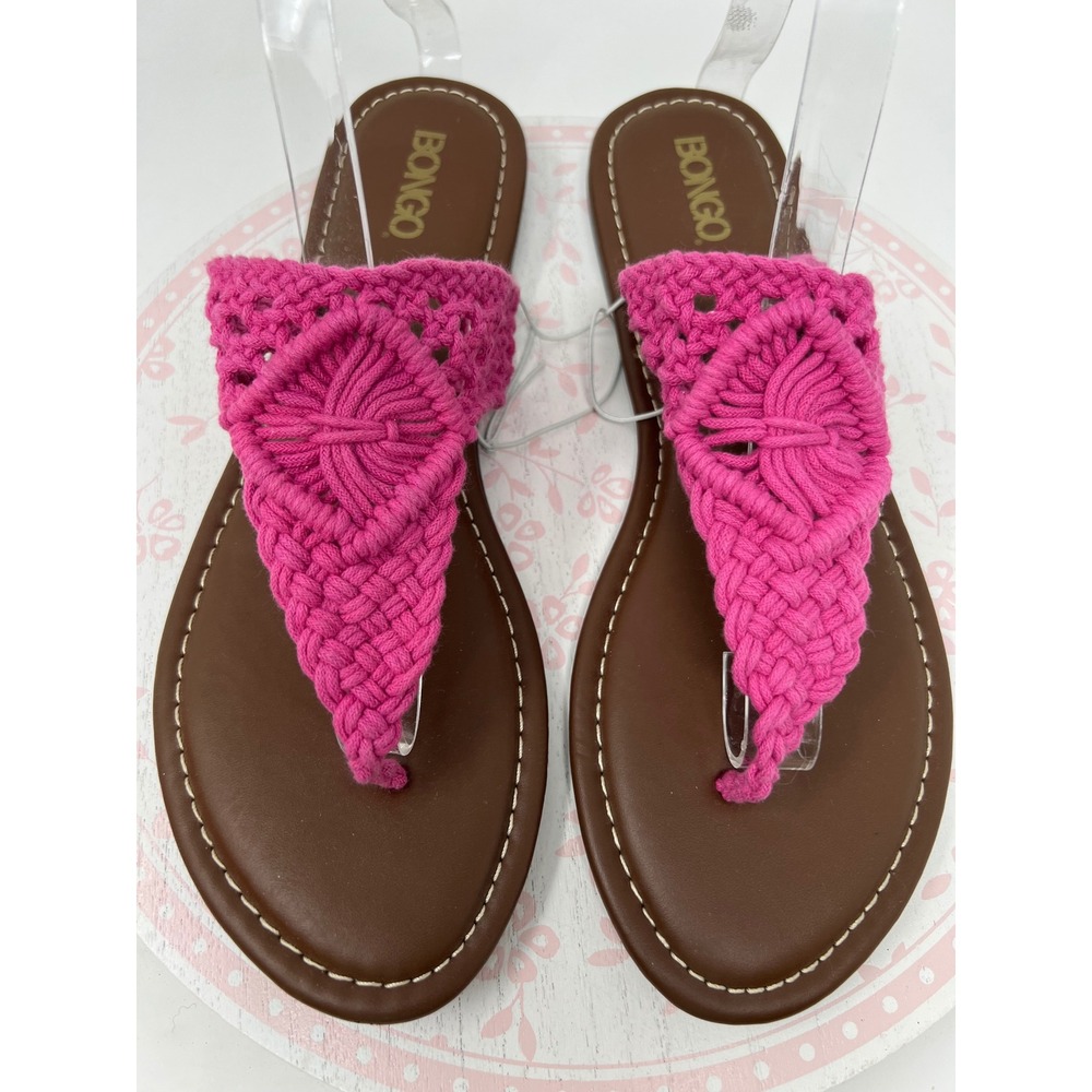 BONGO Sandals Women 9 Pink Macrame Crochet Thong Flat Open Toe Marsh Hippie Boho